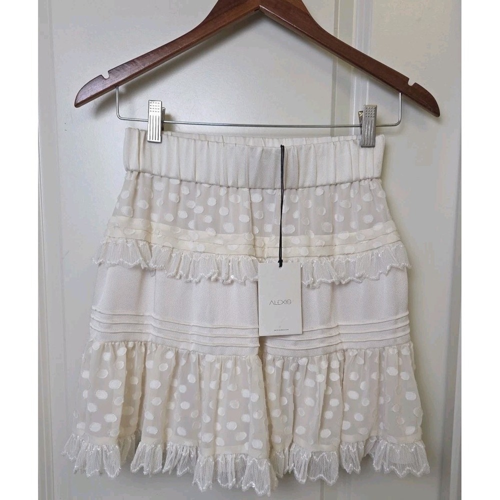 NEW Alexis Yakira Skirt Revolve Size XS Cream Ivory Ruffle Sequin Dots MSRP $385 - Picture 3 of 16